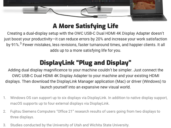 OWC USB-C to Dual HDMI 4K Display Adapter with DISPLAYLINK for M1