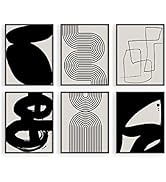 Haus and Hues Black Abstract Painting Aesthetic Wall Art- Set of 6, Modern Abstract Wall Art Blac...