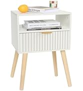 Fultyle White Nightstand, Modern Bedside Table with Drawers and Open Shelf, Small Night Stand wit...