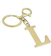 Stainless Steel Gold Letter A-Z Keychain for Women Men, Initial Letter Pendant with Key Ring, Cha...