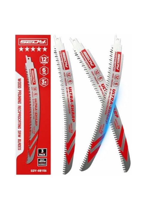 12 Inch Japanese Teeth Reciprocating Saw Blades, Arc Edge Wood Pruning Saw Blades 6TPI for Tree T...