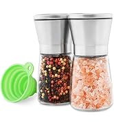 Stainless Steel Salt and Pepper Grinder Set of 2 - Pepper Mill &amp; Salt Mill with Adjustable Coarse...