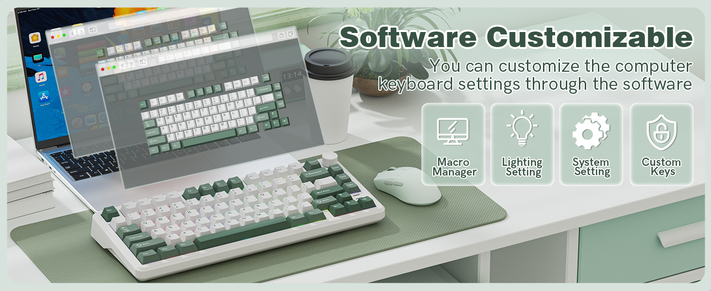 L75 mechanical keyboard infographic highlighting software customization features