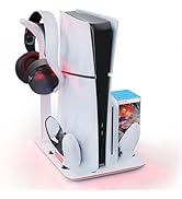HONCAM Cooling Stand for PS5 Slim Console, Dual Controller Charging Station with 7 RGB Light for ...