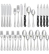 Astercook Silverware Set with Steak Knives 24-Piece Flatware Set for 4 Food-Grade Stainless Steel...