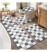 Yamaziot Checkered Bathroom Rug Sets 5 Piece, Non-Slip Ultra Absorbent Microfiber Bath Mats, Mach...