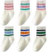 Wamvp Toddler Grip Socks with Non-Slip, Unisex Baby Retro Stripe Seamless Crew Ankle Cotton Socks...