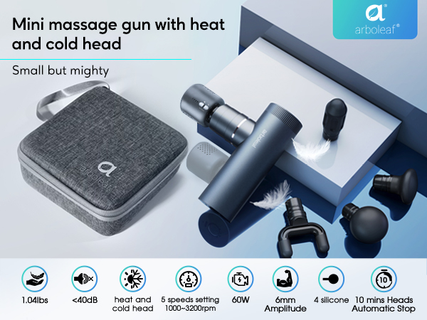Arboleaf logo with mini massage gun and case shown in a clean layout