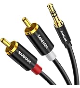 XANHAM 3.5mm to 2RCA Adapter Cable 6.6 Feet /2m Aux TRS 1/8 Inch Jack to 2 RCA Male to Male Y Spl...