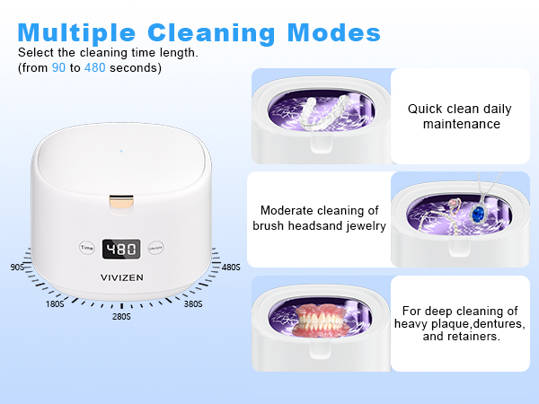 Multiple Cleaning Modes select the cleaning time length