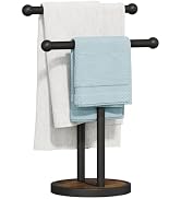 YINMIT Hand Towel Stand with Heavy Wood Base, Free Standing Towel Rack Double T-Shape Hand Towel ...