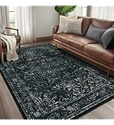 Jainmy Vintage Black Washable Area Rugs 5x7 for Living Room, Distressed Medallion Printed Rugs fo...