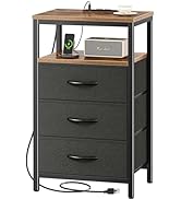 Huuger Nightstand with Charging Station, 27.6 Inch Side Table with Fabric Drawers, End Table Beds...
