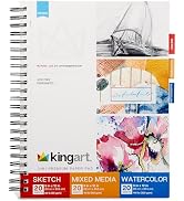 KINGART 3-in-1 Art Paper Pad, 9 x 12 inches, 60 Sheets, Sketch, Mixed Media, Watercolor