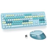 GTSP Typewriter Colorful Wireless Keyboard and Mouse Combo, 2.4GHz Full-Size Retro Cute Office Co...