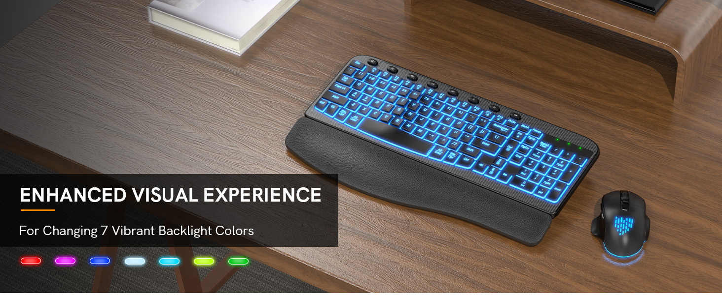 7 colored backlit wireless keyboard and mouse