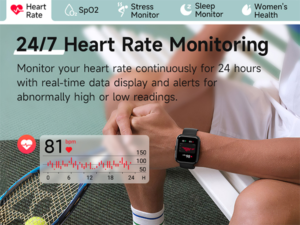 Smartwatch with Bluetooth Calls, Heart Rate/Sleep/SpO2 Monitor, IP68 Waterproof Fitness Tracker