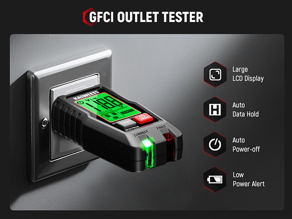 GFCI Outlet Tester Backlit LCD