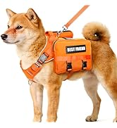MOOGROU Dog Backpack Harness and Leash Set for Medium Sized Dog,Removable Side Pockets Dog Vest w...