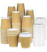 NYHI Brown Disposable Paper Cups with White Lids, 10oz, Set of 100