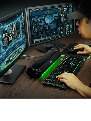 ENHANCE Attack Gaming Speaker Soundbar Under Monitor PC Sound Bar LED Speaker with 40W Peak Power