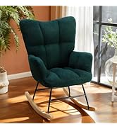 DUMOS Rocking Chair Nursery with High Backrest, Teddy Upholstered Indoor Reading Glider Chair wit...