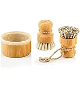 SUBEKYU Bubble Up Bamboo Dish Brush Set with Soap Holder, Wooden Dish Scrubber with Soap Dispense...