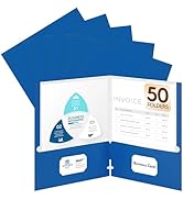 50 Packs Two Pocket Folders,Two Pocket File Folders with Business Card Slot,Blue,Letter Size,Pape...