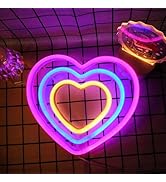 ENUOLI Pink Heart Neon Sign, LED Neon Heart Light Pink Neon Signs Wall Light for Bedroom, Battery...