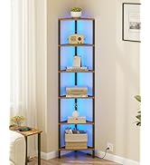 TUTOTAK Corner Shelf with LED Light, 6-Tier Corner Bookshelf for Small Space, Narrow Display Corn...