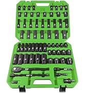 SUNHZMCKP 1/2" Drive Impact Socket Set, 66 Piece Standard SAE (3/8"-1-1/4") & Metric (8-24mm), 6 ...