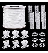 PH PandaHall 100pcs Clear Roman Curtain Rings 50m White Braided Curtain Cord, 2 Set Roman Shade C...