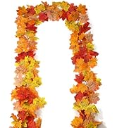 SITUMEIZI 2 Pack Fall Garland 6.5Ft Fall Leaf Garland for Thanksgiving Fireplace Party Decor Autu...