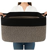 HZFTJOY Magazine &amp; Newspaper Baskets,65L Large Woven Rope Blanket Basket,21"x16"x12"Storage Bin w...