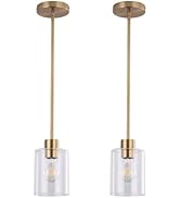 KLSS Brass Pendant Lights Kitchen Island,Modern Farmhouse Clear Glass Pendant Light,Gold Light Fi...