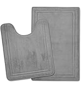 PAGGED Grey Bathroom Rug Set of 2 Memory Foam Bath Mat and U-Shaped Contour Toilet Rug Non Slip W...