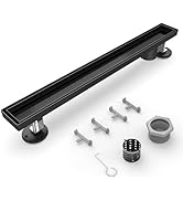 HTOH Shower Drain Offset for Bathroom: 18-Inch Black Linear Shower Drain with Removable Tile Inse...