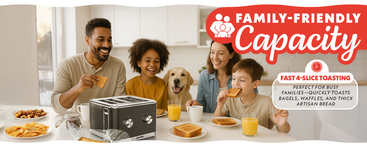Family Sized Toaster Four Slices of Toast for Breakfast
