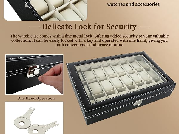 24 Slot Watch Case Waterproof Dustproof Lockable Watch Box Organizer