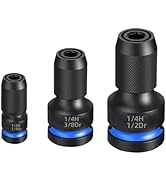 Gerywolf 3 pcs Impact Driver Bit Adapter Set, 1/2, 3/8, and 1/4" Female Drive to 1/4" Hex Socket ...