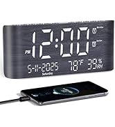 PPLEE 8.7inch Digital Alarm Clock for Bedroom-Digital Clock with Day of Week Month Year Humidity ...