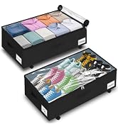 boailydi 10-in 75L Low Profile Under Bed Storage with Wheels, 2 Pack,Black | 5 Rotating Wheels, L...