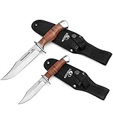 Mossy Oak 2-piece Bowie Knife, Fixed Blade Hunting Knife with Leather Handle, Sheath Included