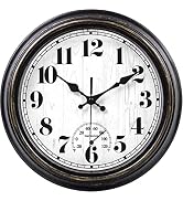 45MinST 12 Inch Indoor/Outdoor Retro Round Waterproof Wall Clock with Thermometer, Silent Non Tic...
