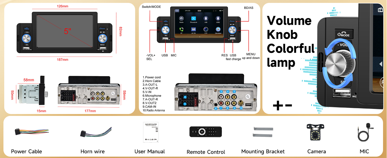 Single Din Apple Carplay Car Stereo Android Auto