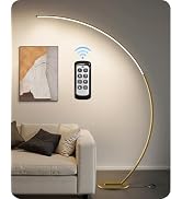 GOEBLESON 75 inch Dimmable LED Arc Floor Lamp for Living Room with Foot and Remote Control, 3 Col...