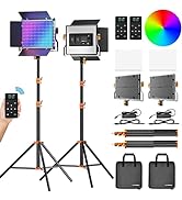 EMART 2 Packs 480 RGB LED Video Lighting Kit, 3 Modes/360° RGB/ 2500K-9000K/ 20 Scene Effects RGB...