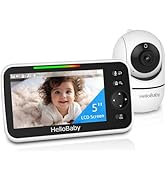 HelloBaby No WiFi Baby Monitor 5" Screen 30-Hour Battery Pan-Tilt-Zoom Video Upgrade with Camera ...