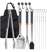 15PCS Grill Set, BBQ Grilling Accessories with Tongs Spatula Skewers, Stainless Steel Grill Utens...