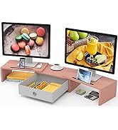 WESTREE Dual Monitor Stand Riser with Drawer, 3 Shelf Computer Monitor Riser with Adjustable Leng...